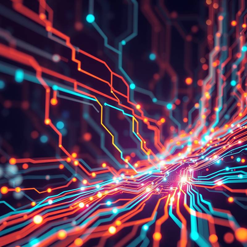 Abstract image representing technological innovation and progress, featuring interconnected circuits and digital patterns.