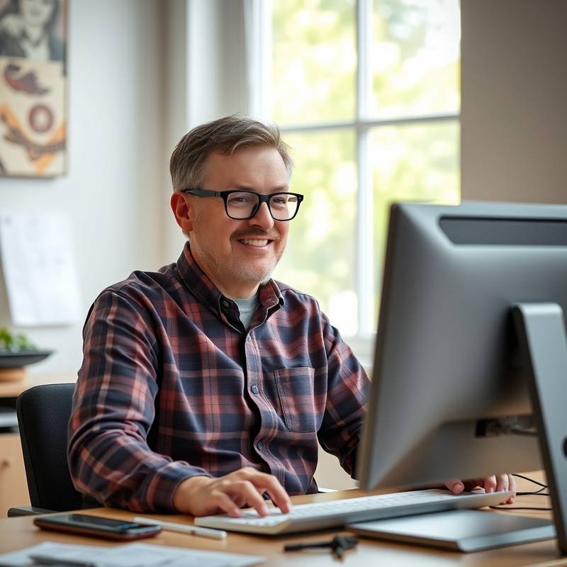 Portrait of Ben Carter, an accessibility advocate using assistive technology at a computer.
